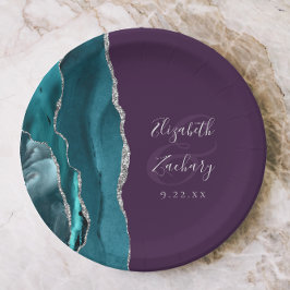 Prato De Papel Agate Geode Silver Script Purple Wedding