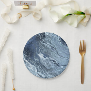Prato De Papel Agato Azul Cristalizado   Pedra Derramada Marmoriz