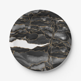Prato De Papel Agato de brilho preto e Dourado