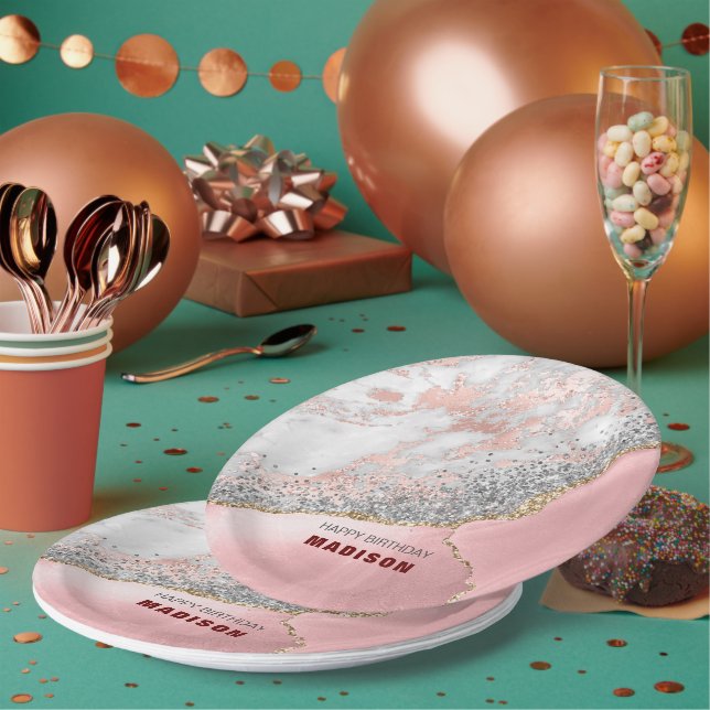 Prato De Papel Agato de mármore rosa (Múltiplo)