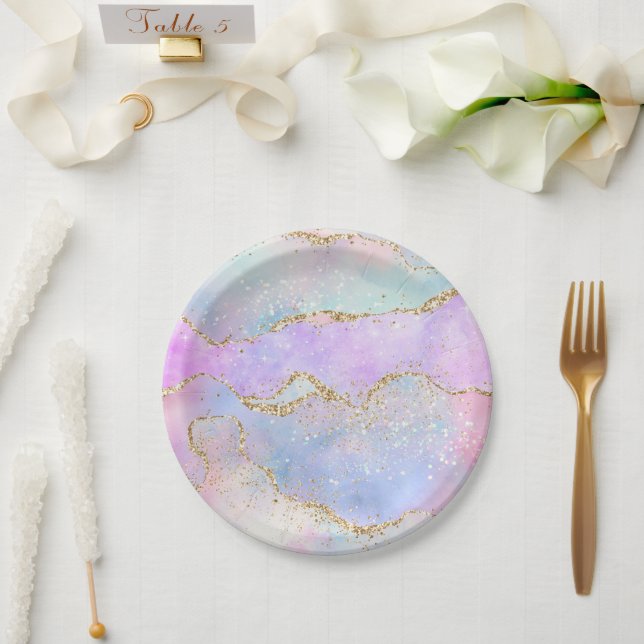 Prato De Papel Agato de Pastel bonito | Vidro Dourado (Casamento)