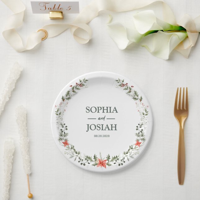 Prato De Papel Água Floral Script Romance Sem Haste casamento (Casamento)