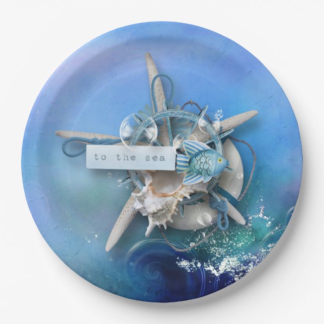 Prato De Papel Aguarela náutica ao mar (Frente)