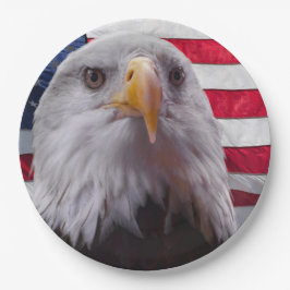Prato De Papel Águia Bald Americana e Bandeira Americana