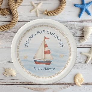 Prato De Papel Ahoy Náutica Aniversário do Navio Marítimo Azul