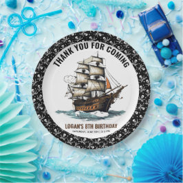 Prato De Papel Ahoy! Navio Pirata 8.º Aniversário