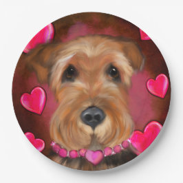Prato De Papel Airedale do Dia dos Namorados