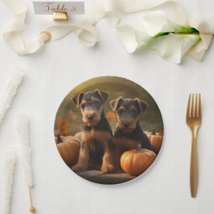 Prato De Papel Airedale Puppy Autumn Delight Pumpkin