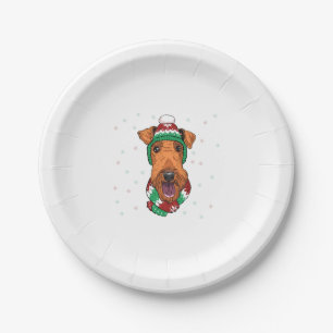 Prato De Papel Airedale Terrier no chapéu de natal