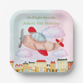 Prato De Papel Airplane with Cityscape In-Flight Snacks Birthday