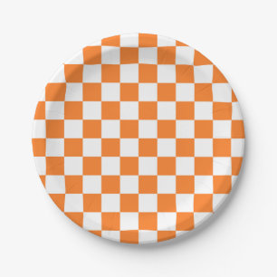 Prato De Papel Alaranjado e branco Checkered