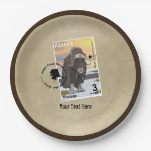 Prato De Papel Alaska Muskox Postage Stamp Souvenir