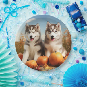 Prato De Papel Alaskan Malamute Puppy Autumn Delight Pumpkin