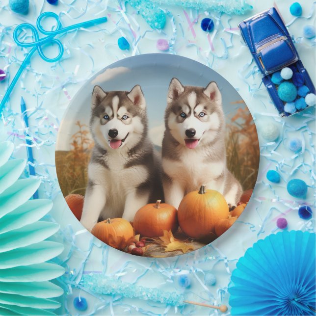 Prato De Papel Alaskan Malamute Puppy Autumn Delight Pumpkin (Festa)