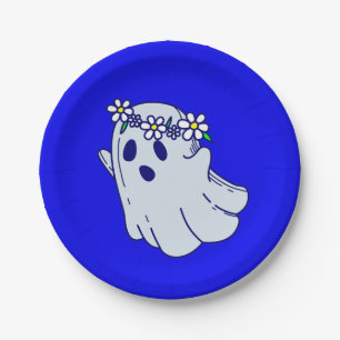 Prato De Papel alegre halloween assustador boho floral fantasma