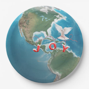 Prato De Papel Alegria de Natal com a Vara Branca no Mundo