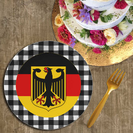 Prato De Papel Alemanha Plate, xadrez de búfalos e bandeira alemã