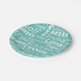 Prato De Papel Alfabeto Fonético Azul e Branco