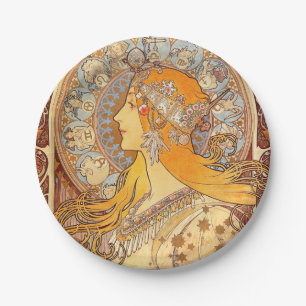 Prato De Papel Alfonse Mucha Zodiac Art Nouveau Mulher