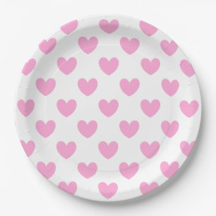 Prato De Papel Algodão Candy Polka cor-de-rosa com coração bra