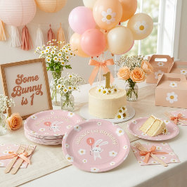 Prato De Papel Algum Coelhinho é Uma Festa de 1º Aniversário Retr