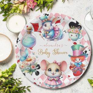 Prato De Papel Alice no Chá de fraldas da Terra Maravilha