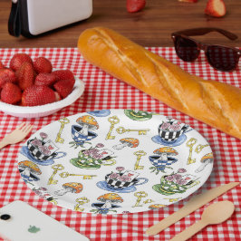 Prato De Papel Alice no padrão das terras maravilhosas