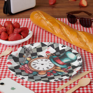 Prato De Papel Alice no padrão das terras maravilhosas