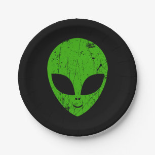 Prato De Papel alienígena verde da extraterra de ficção cient