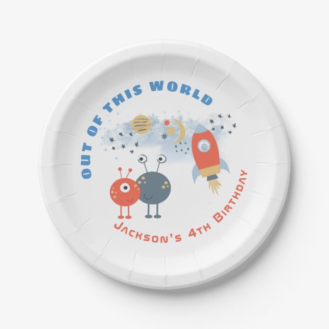 Prato De Papel Aliens Espachante Moon Stars Boy 4ª festa de anive (Frente)