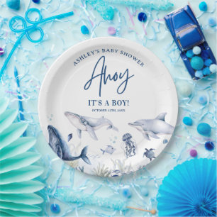 Prato De Papel Alô! É um Menino, Debaixo do Mar Chá de Bebê para