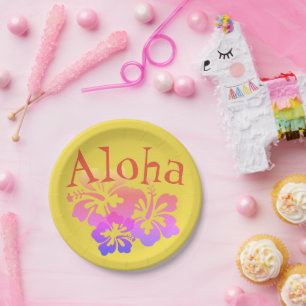 Prato De Papel Aloha Flores Tropicais Placa de Papel