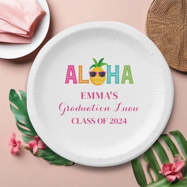 Prato De Papel Aloha Graduation Luau Classe De 2024 (Criador carregado)