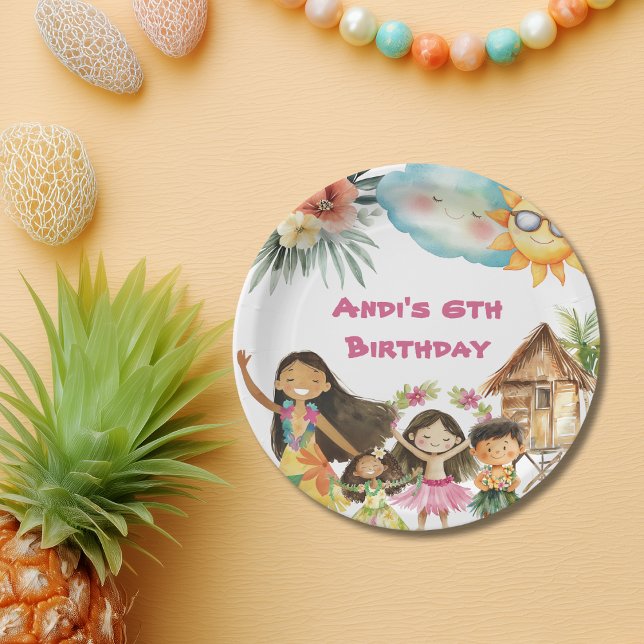 Prato De Papel Aloha Luau Kids Birthday  (Criador carregado)