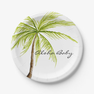 Prato De Papel Aloha praia tropical da ilha da palmeira do chá d