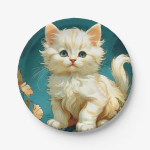Prato De Papel Alphonse Mucha Art Nouveau White Cat