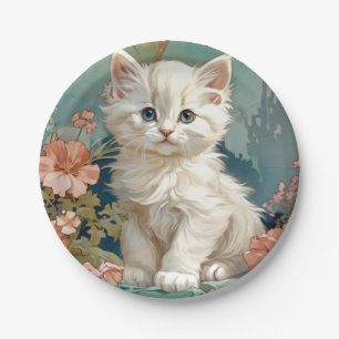 Prato De Papel Alphonse Mucha Style White Cat