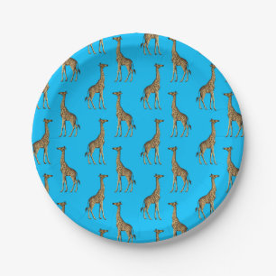 Prato De Papel Amante de Girafa Animais Selvagens Azuis Zoológico