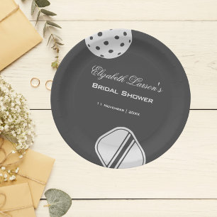 Prato De Papel Amantes de Pickleball Chá de Noiva Preto e Branco