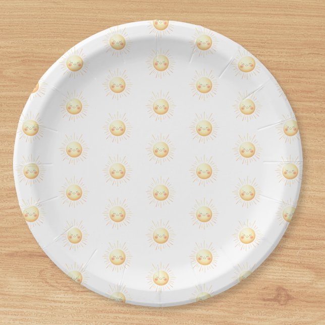 Prato De Papel Amarelo-Cinto-Cria-Sol-Boca-Sol (Brighten your party with cute yellow sunshine boho plates! Perfect for a fun whimsical celebration.)