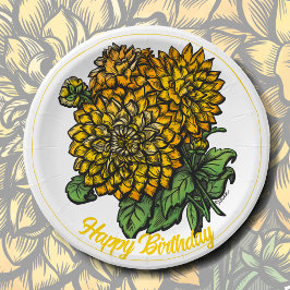 Prato De Papel Amarelo Dahlias Floral