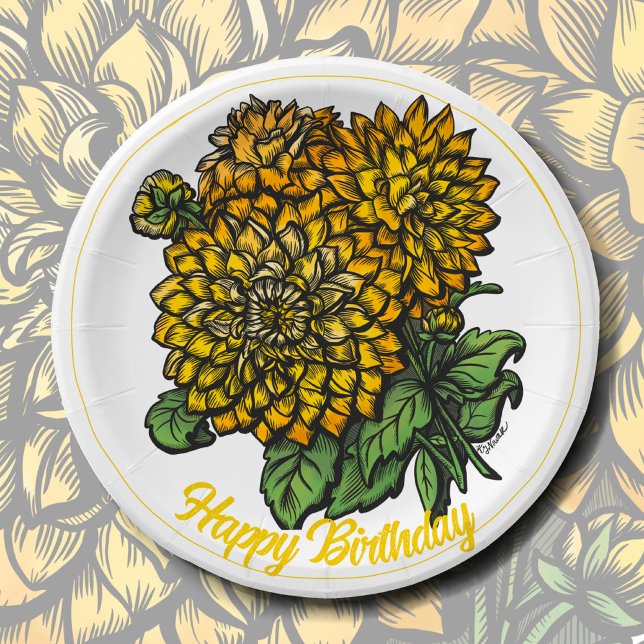 Prato De Papel Amarelo Dahlias Floral (Criador carregado)
