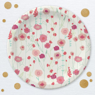 Prato De Papel Amarelo de creme cor-de-rosa de flor selvagem