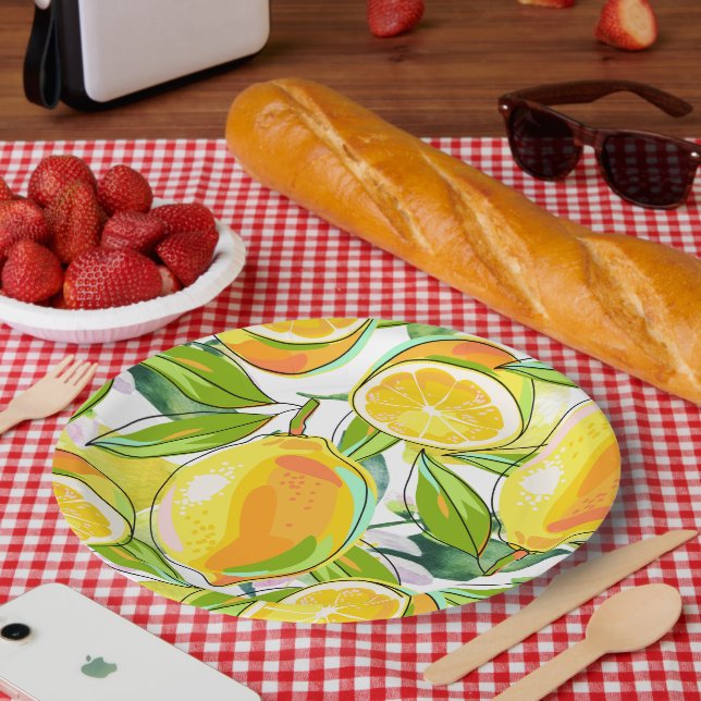 Prato De Papel Amarelo de Limão de Cor da Água Moderna (Piquenique)