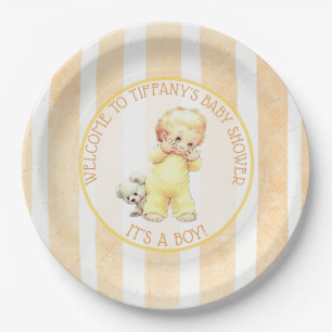 Prato De Papel Amarelo do bebé do vintage, laranja & chá de