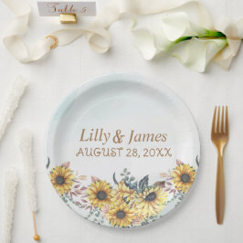 Prato De Papel Amarelo Elegante Aquarela Girassol Sunny