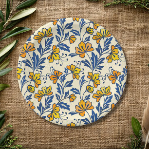 Prato De Papel Amarelo Floral Floral Vintage Laranja Folclórico F