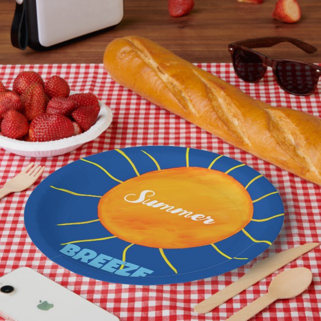 Prato De Papel Amarelo Laranja Sol Verão Breeze (Piquenique)