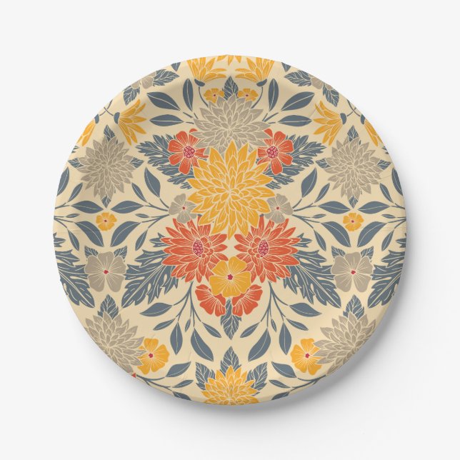 Prato De Papel Amarelo quente, laranja e azul (Frente)