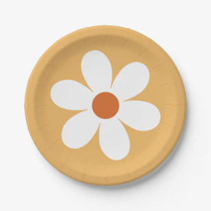 Prato de papel amarelo Retro Daisy Boho
